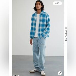 BDG Vintage Flannel Plaid Shirt Button Down Casual Classic Blue White Medium